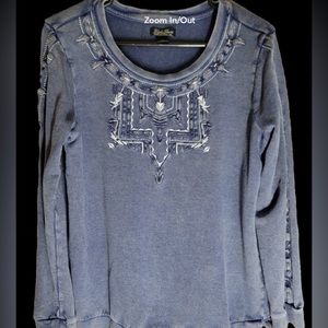 Lucky long sleeve sweatshirt.  Embroidery detail, distressed look, M